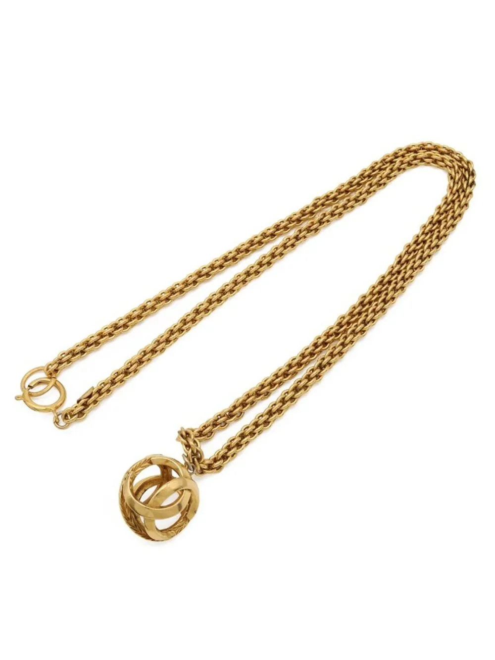 Chanel CC Logo CC Mark Watermark Ball Chain Pendant Gold Plated